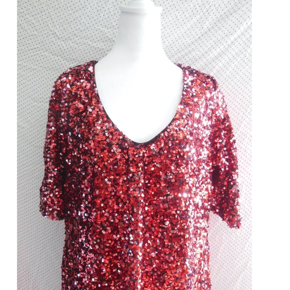 NWT CITY CHIC Plus Size CRIMSON Red SEQUIN Glam PARTY Cocktail MINI DRESS - Picture 6 of 16